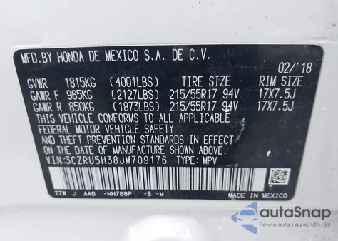 2018 Honda Hr-V Lx from USA, damaged, VIN 3CZRU5H38JM709176